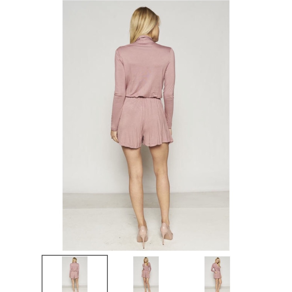 Blush color long sleeve romper with elastic waist - Picture 2 of 4